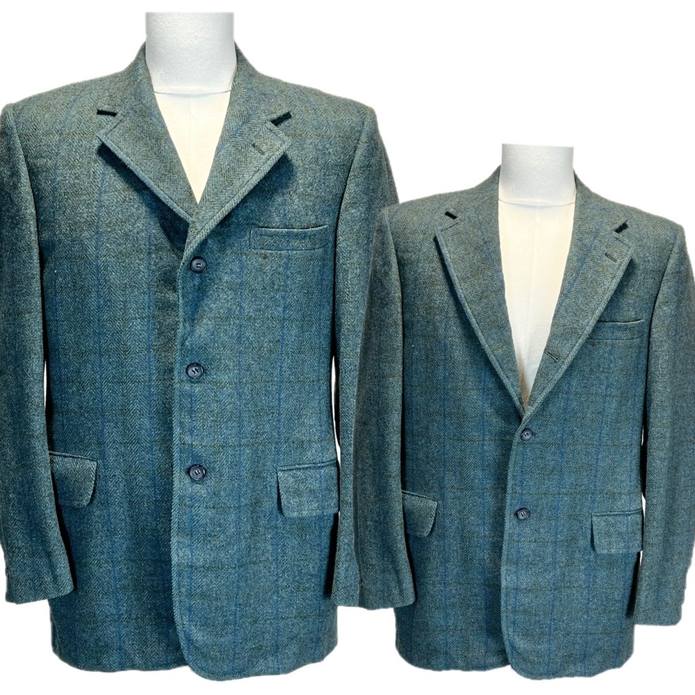 VINTAGE 80s JCPenney Towncraft men’s suit blazer 3‎ button plaid tweed wool 42